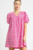 Romantic Puff Sleeve V-Neck Floral Dress