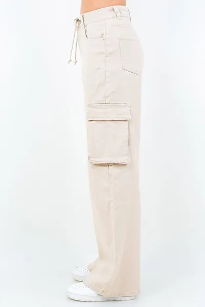Drawstring Wide Leg Cargo Pants