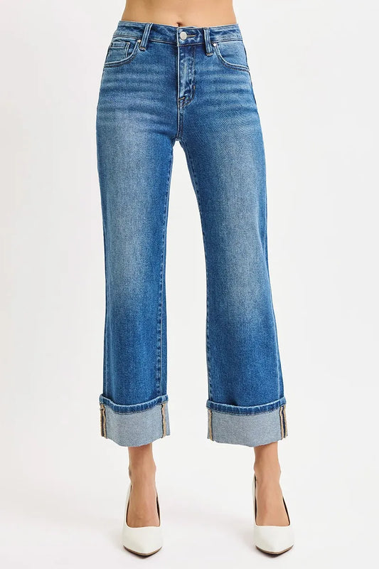 Full Size Mid Rise Cropped Straight Hemmed Jeans