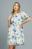 Botanical Charm A-Line Puff Sleeve Dress