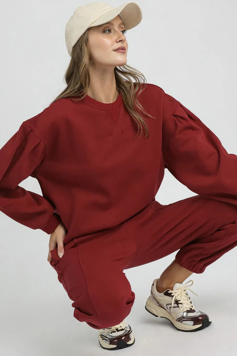 Pleated Detail Sweatshirt with Round Neck