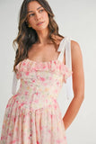 Floral Printed Shoulder Strap Midi Dress