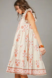 Bohemian Floral Tie Neck Flutter Sleeve Midi Dress