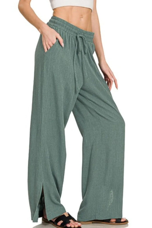 Elastic Waist Wide-Leg Pants