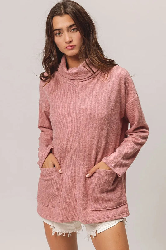 Piper Ribbed Twin Pocket Turtle Neck Top