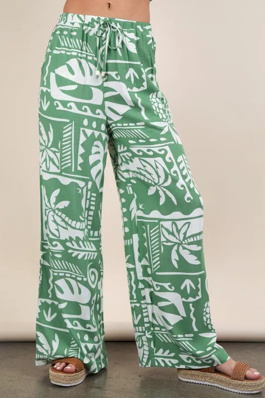 Printed Casual Wide Leg Resort Pants