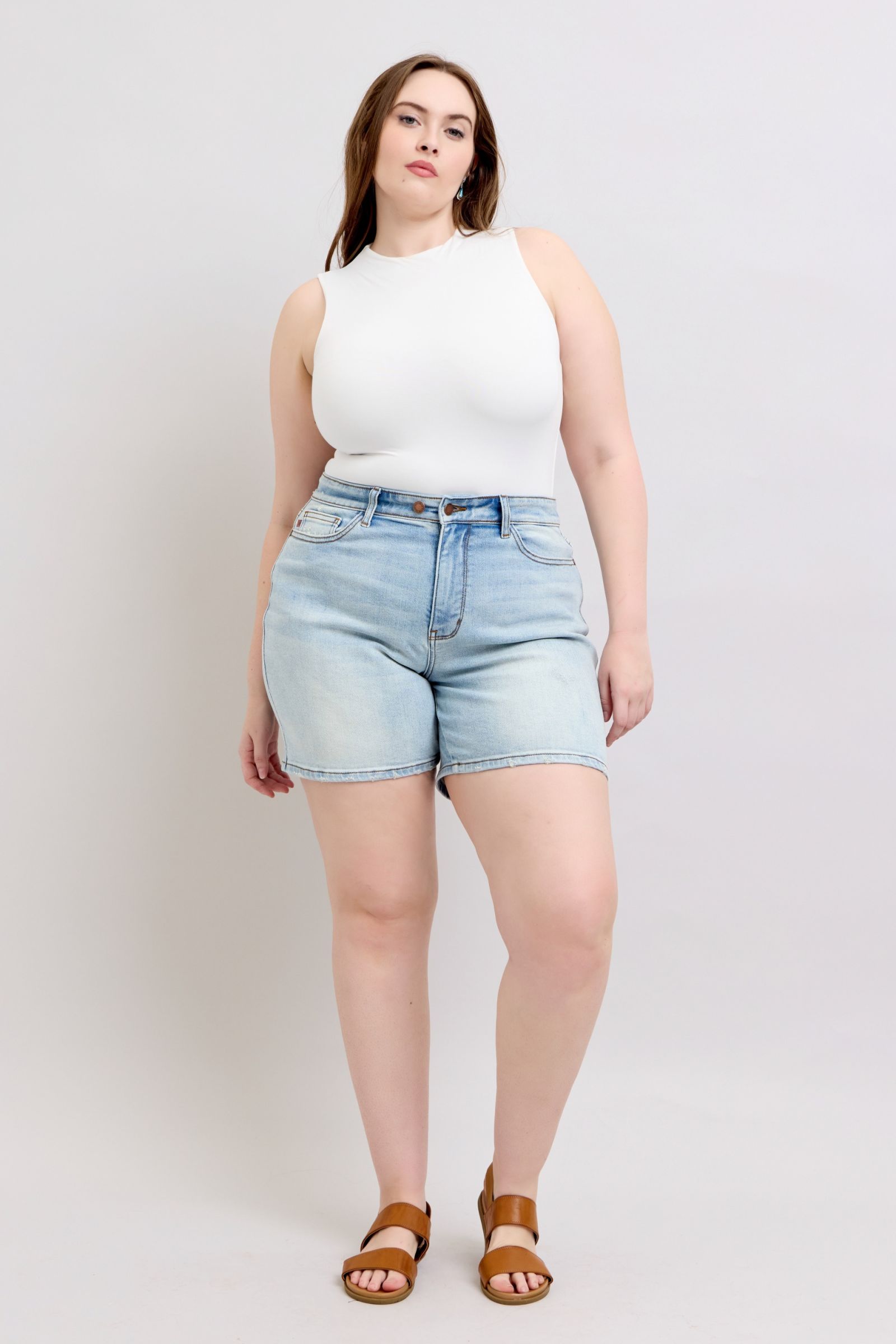 Full Size 2 Button Denim Shorts with Pockets Plus Size