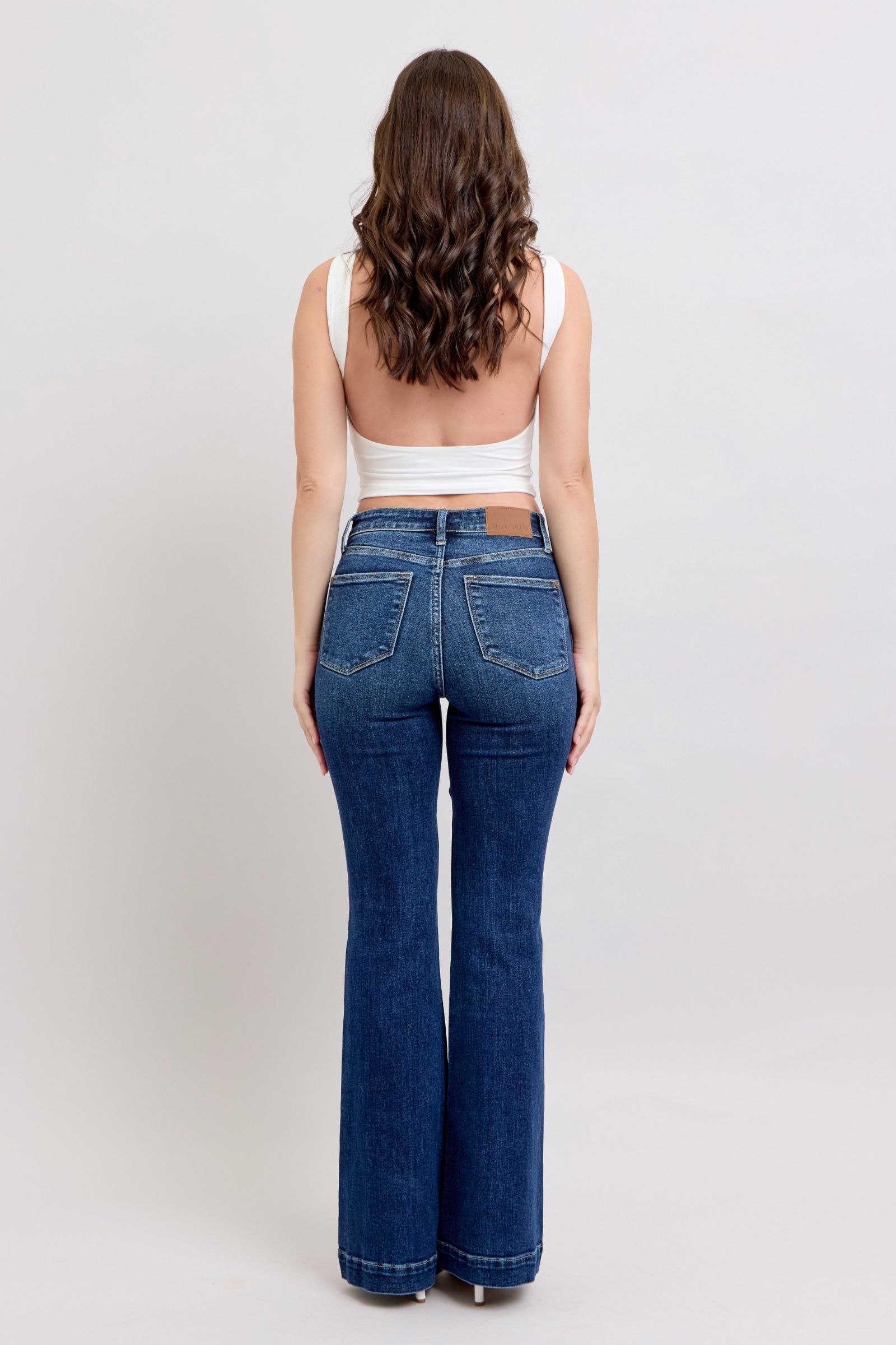 Full Size High Rise Flare Jeans with Pockets Plus Size