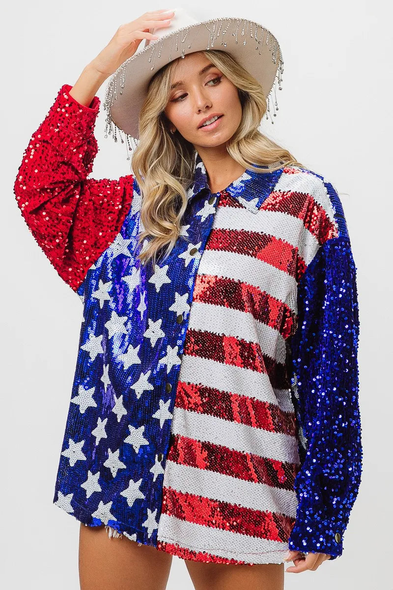 Velvet Sequin American Flag Shirt