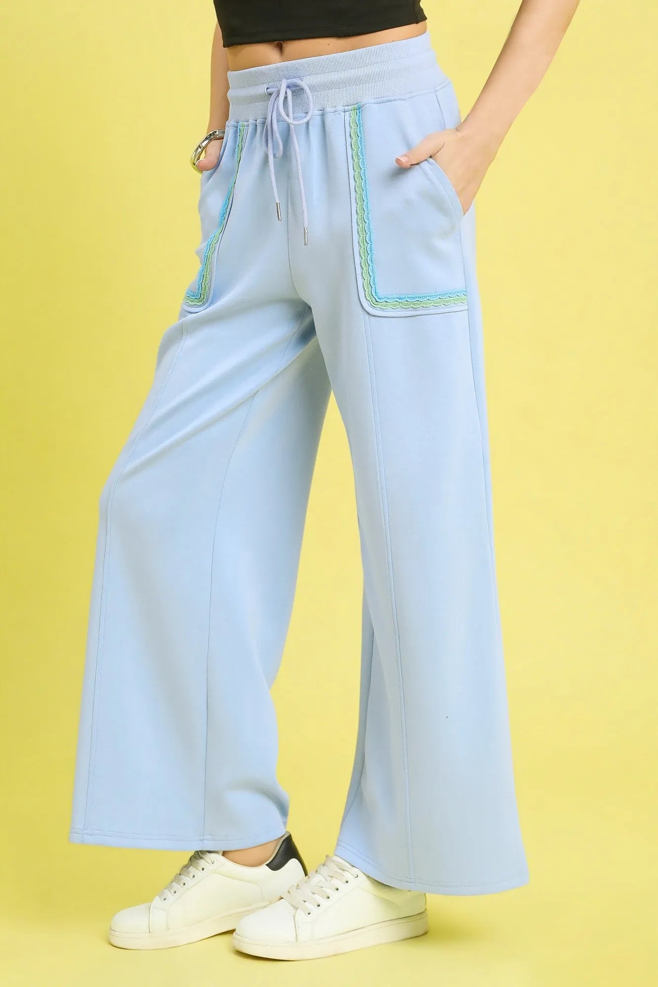 Drawstring Cargo Pants with Scallop Edge Accents