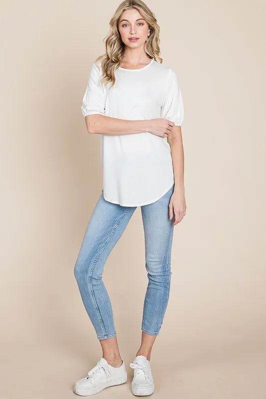 Round Neck Puff Sleeve T-Shirt