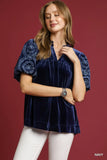 Velvet Blouse with Intricately Embroidered Sleeves