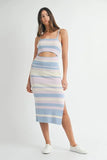 Multi Color Striped Front Cutout Knit Midi Dress