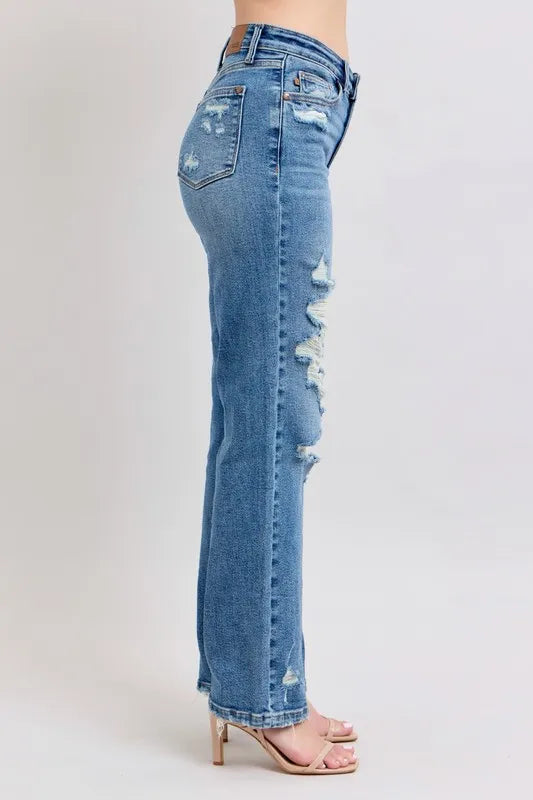 Full Size High Waist Heavy Destroy Straight Jeans Plus Size