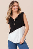Color Block Contrast Stitching Buttoned Henley Top
