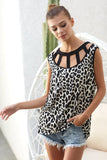 Leopard Printed Soft Rib Knit Front Sut Out Top