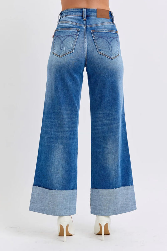 High Waist Wide Leg Jeans with Edgy Distressing