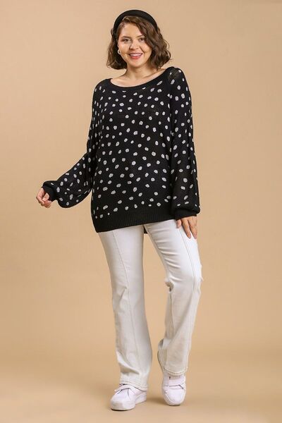 Full Size Dalmatian Hand Stamped Round Neck Sweater Plus Size