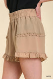 Elastic Waist High-Waist Shorts with Ruffled Hem Detailing