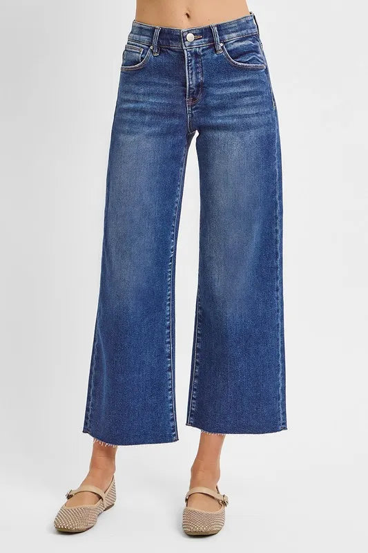 High-Rise Cropped Wide Leg Denim Pants