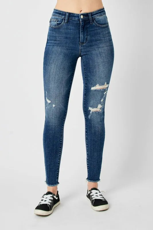 Full Size Curvy Fit Edgy Distressed Denim Pants