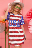 American Flag Theme Usa Print Sequin Dress