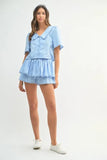 Collared Button Down Crop Top and Skort Set