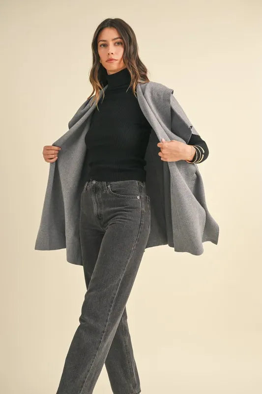 Knit Open Front Hooded Cardigan With Pocket