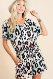 Gradation Leopard Soft Knit V-neck Romper