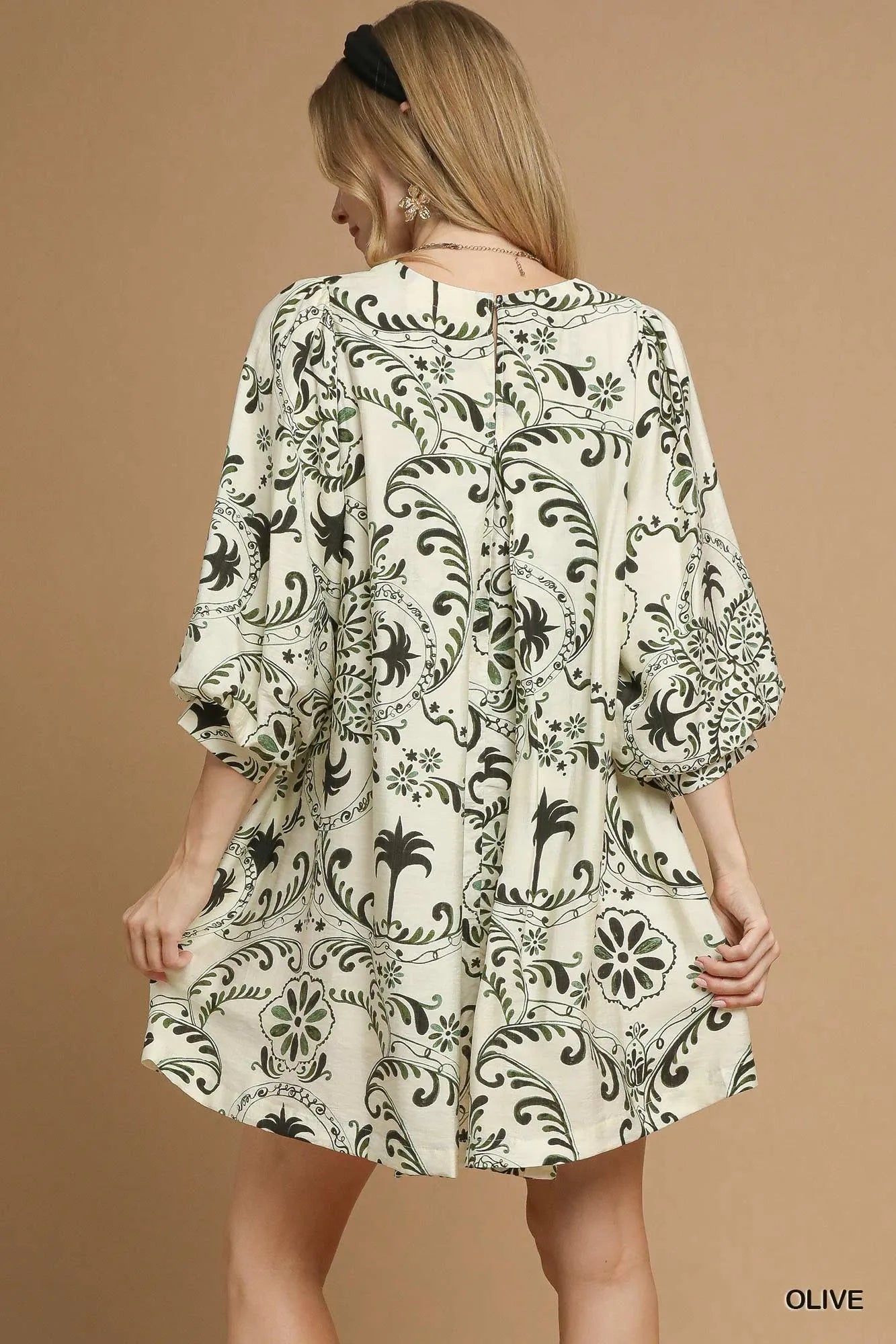 Vintage Paisley Balloon Sleeve Mini Dress