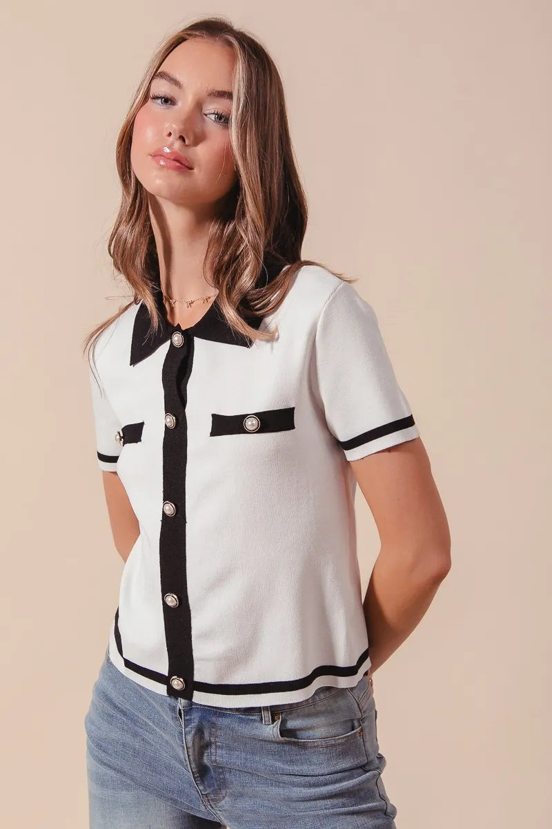 Knitted Button-Up Sweater Blouse