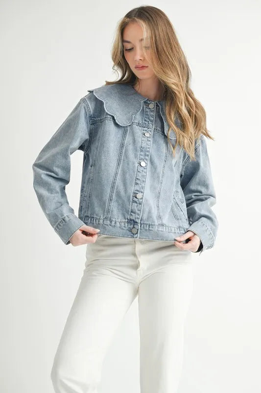 Scallop Peter Pan Collar Denim Jacket