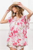 Flutter Sleeve Floral Sheer Blouse