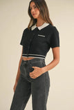 Button Down Contrast Collared Knit Cardigan