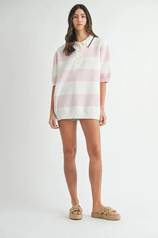 Oversized Stripe Polo Collar Sweater