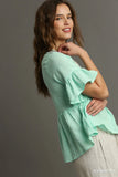 Lace-Embellished Half Sleeve Babydoll Top