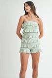 Pointelle Knit Fabric Ruffled Tube Romper