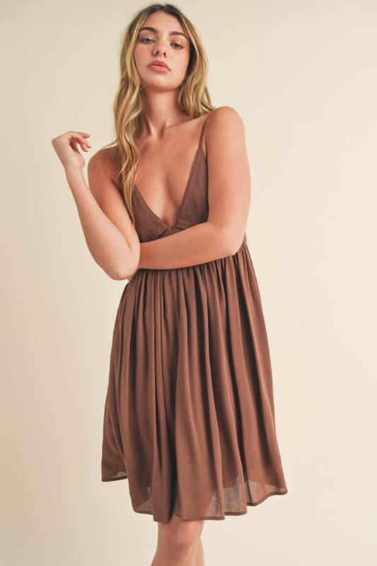 Ruched Plunge Mini Cami Dress