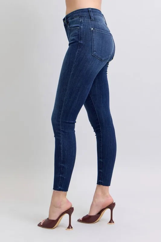 Full Size Mid Rise Skinny Jeans with Raw Hem Plus Size