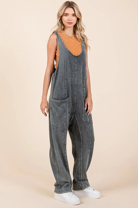 Mineral Wash Relaxed Fit Sleeveless Harem Jumpsuit