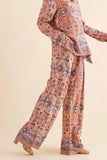 Satin Paisley Pattern Waist Ribbon Pants
