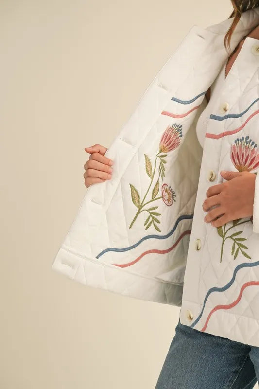 Floral Multi Color Embroidered Quilted Jacket