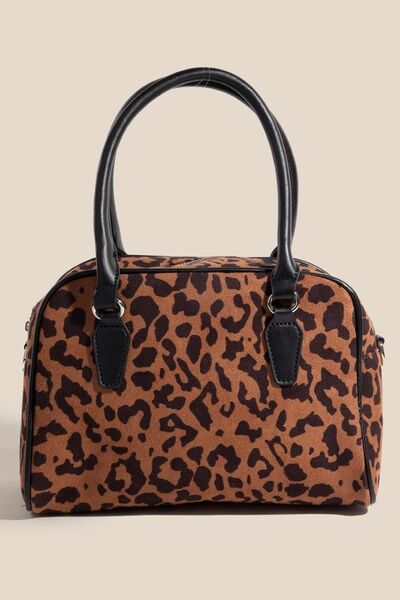 Faux Leather Handle Boxy Handbag