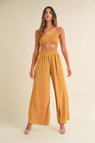 Smocked Bralette Crop Top and Wide Leg Pants Set