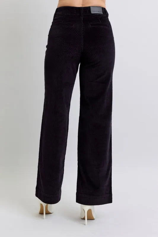 Full Size High Waist Corduroy Trouser Wide Plus Size