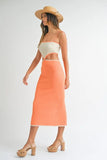 Ribbed Knit Color Block Cutout Midi Dress