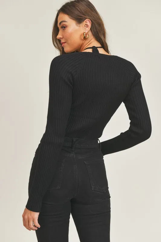 Long Sleeve Crop Sweater Top and Inner Bra Set