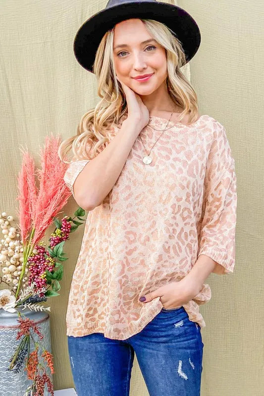Leopard Foil Printed Half Sleeve Summer Sweater