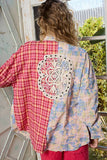 Patchwork Plaid Shirt with Trendy Contrast Pockets