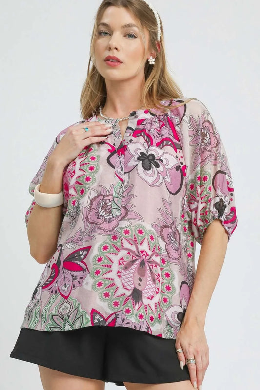 Botanical Butterfly Print Batwing Blouse